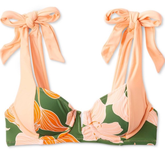 Fe Noel x Target Lily Floral Print Underwire Bikini Top Peach/Dark Olive - Picture 1 of 4
